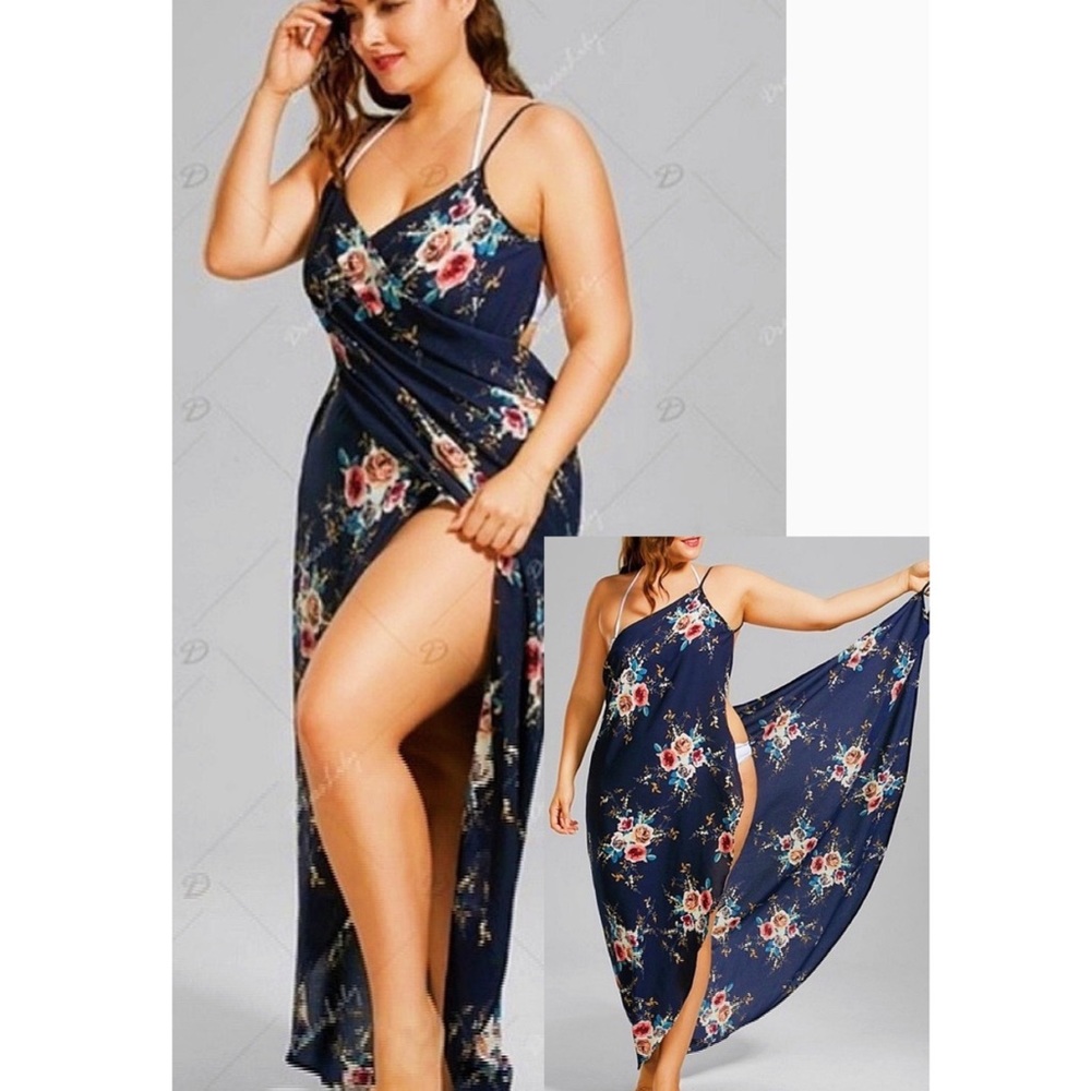 25%off !!! EasyFit Plus Size Wrap Floral Maxi Dress